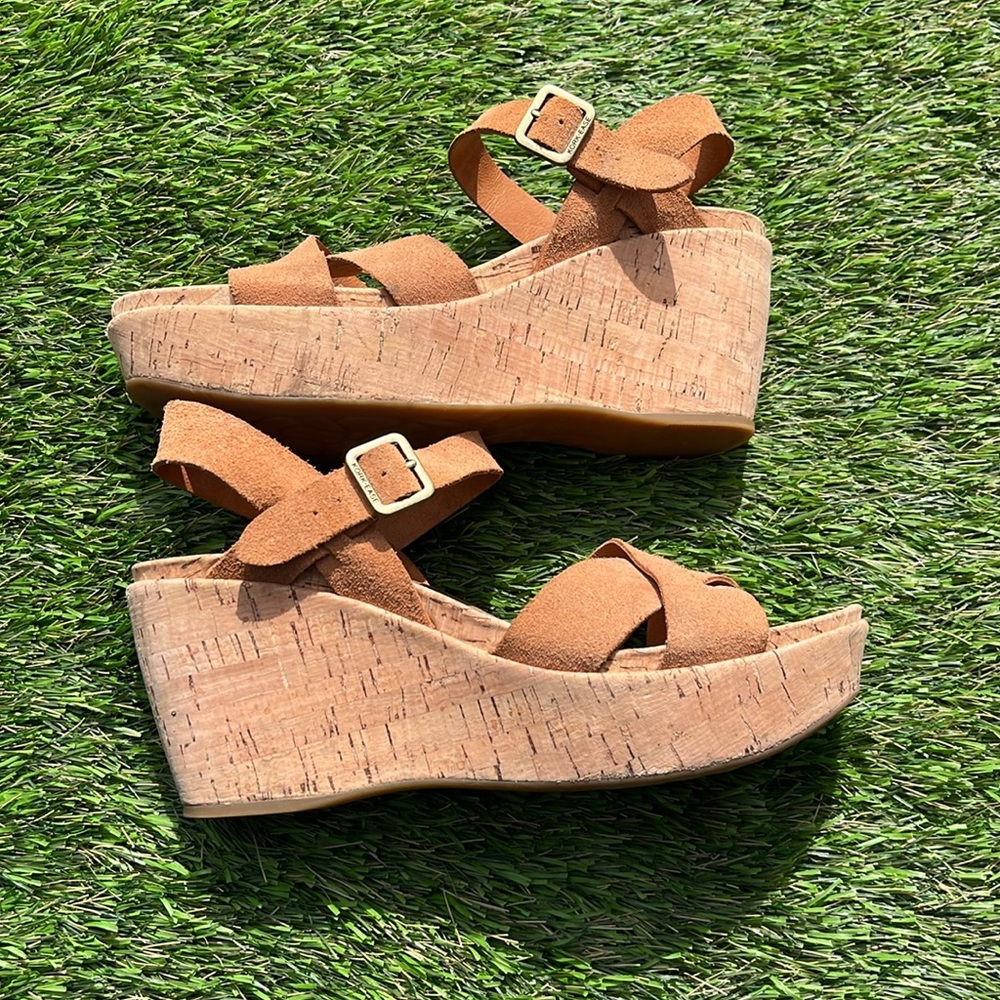 Vintage KORK-EASE The Original natural suede platform wedge sandal size 9